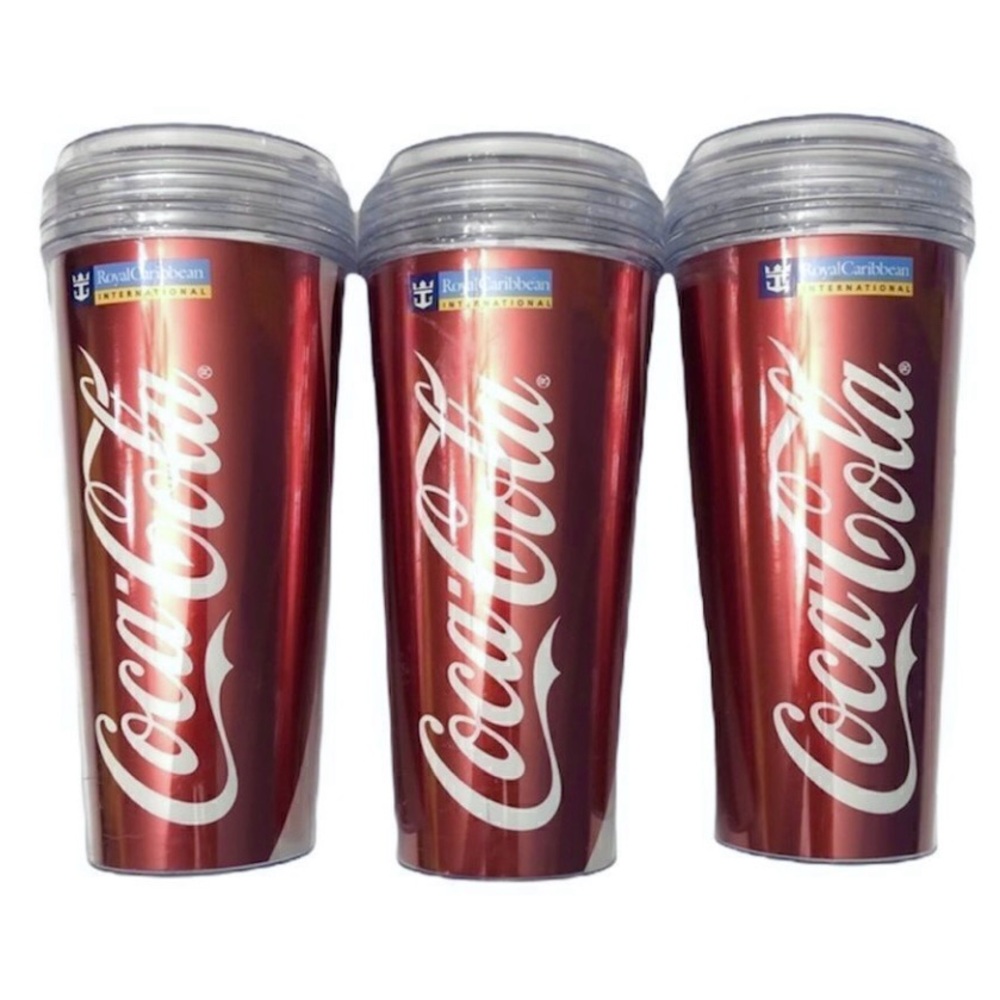 Coca Cola Royal Caribbean Blue Lot/3 Cups Tumbler W/Lid